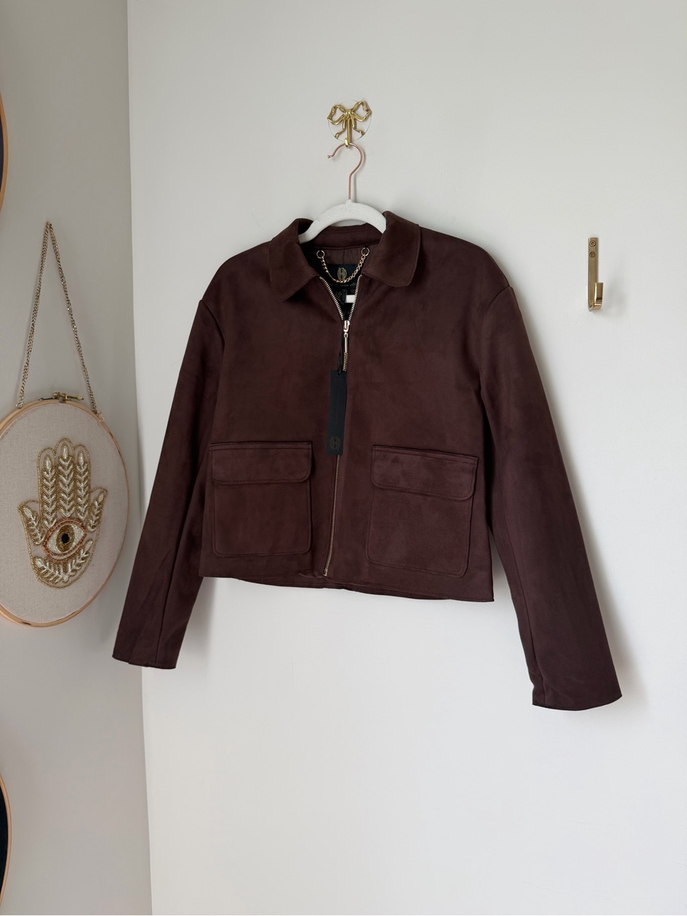 House of Harlow 1960 Dark Brown Suede Zip Jacket